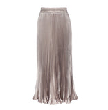 2025 New Women's Color Metallic Metallic Luster 100-Folded Dress Long Organ Skirt Half-Dress Skirt