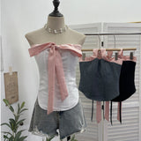 Real Shoot Vietnamese Hottie Bow Tie Bumped Girded Waist Brae Waist Bare Back Tie With Chest Cushion Top 2808