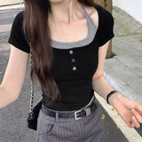 Real Shooting Chart Walled Neck Tie With Two-Piece Body-Sleeved Women's Summer 2025 New Design-Sensitive Niche Short Top