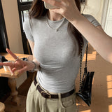 Round Neck Loose Elastic Short-Sleeved T-Shirt Women's Spring And Summer 2025 New Basic Casual Small Sweet Spicy Small Top