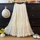 French Texture Fairy Temperament Net Dress Half Dress Autumn 2025 High-Waist A Word Fold Loose Big Skirt