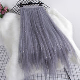 Autumn/Winter 2025 New High Waist Star Liangli Gold Velvet Lining Irregular Net Yarn Mid-Length Skirt