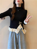 New Chinese Fake Two Knitted Shirt Women Autumn And Winter Explosion Black Turtleneck Inside The Bottom Shirt Design Top
