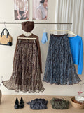 Korean Retro Relaxation Net Yarn Cashew Flower Half-Dress Girl Spring And Summer Retro Lazy Big Swing A-Word Skirt