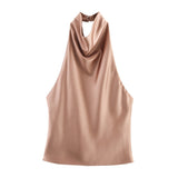 2025 Spring And Summer New Female Fashion Sexy Hot Babes Silk Shading Texture Hanging Neck Top 3203317