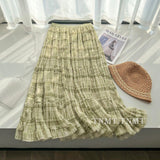Rotating Skirt ~ Blue Lattice Mesh Yarn Half-Dress Woman Oversized Swing A Word Hundred Fold Skirt Wood Ear Splicing Cake Skirt