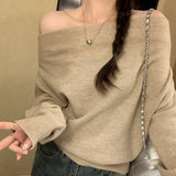 French Lazy Wind Word Loose Knitted Bottom Shirt Women's Autumn And Winter 2025 New Thin Thin Shoulder Sweater