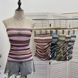 Real Shot Color Striped Mesh Tans Tector-Coat With Chest Pad Anti-Slip Strip Folds Repair Short Sleeveless Top 8185