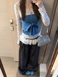Korean Bow Pure Blue Smear Sling Sling Sling Back Heartbreak Flower Girl 2026 Spring Two Casual Suit