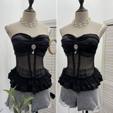 Purely Eager Heavy-Working Transduce Mesh Lace Spliced Ribbon Ribbon Strap Chest Pad Tector Blouse 2721