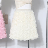 Three-Dimensional Rose Flower Half Skirt Fluffy Skirt Tight High Waist Thin A Short Skirt Woman 9099