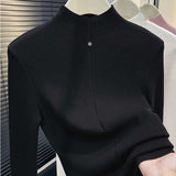 Ankola Red Bottom Shirt Half-High Collar Knitted Jersey Women's Autumn And Winter Wearing A Sweater Swoon Wine Red Top Season