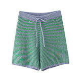 2025 New Women's Loose Knitting POLO Shirt Blond High-Waisted Knit Shorts Set 6427041