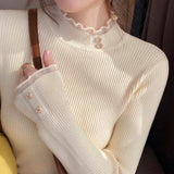 Half-High Collar Bottomed Bottomed Women's Autumn And Winter 2026 New Repair Knitted Tops With Lace-Side Burst Sweater