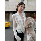 Lace Splicing Fake Two-Piece Rivet T-Shirt Spring Repair Pure Sister Style White Long-Sleeved Shirt