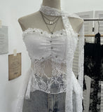Real Shooting Street Lace Tectory Hottie Wearing Chest Pad Sexy Irregular Ribbon Sleeveless Top 8077