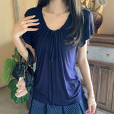 Gentle Style White Short-Sleeved T-Shirt Women 2026 Summer New Thing Folding Design Small Thin Top Dress