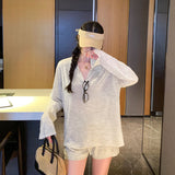 Lazy And Relaxed Loose POLO Shirt Long-Sleeved T-Shirt Casual Shorts Two Sets Of Women's Early Spring 2026 New Top