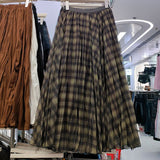 Autumn New Lattice Splicing Large Swing Net Yarn Half-Dress Classic High-Rise Slim A-Character Long Skirt Woman
