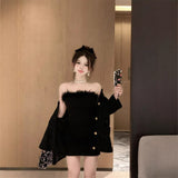 Hair Stitched Black Bra Dress Women 2026 Sexy Hot Girl Dress Skirt Inside The Bottom Ass Skirt