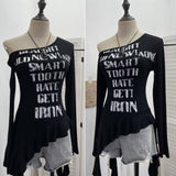 Real Shooting Guangzhou Women's Hottie Irregular Ribbon Shoulder-Swear Long-Sleeved T-Shirt Top 8105