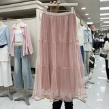 Classic Explosion Of Romantic French Mesh Fine Flashing Mesh Mesh Tight High-Waisted A-Shaped Skirt Fluffy Skirt New