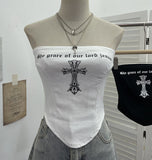 Spice Girl Cross Letter Print Chest Vest Short-Term Umbilical Repair Body Elastic Sleeveless Top 1225