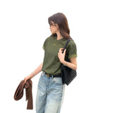 Vintage Sen Loose Army Green Short-Sleeved T-Shirt Women 2025 Summer New Korean Unique Beautiful Top