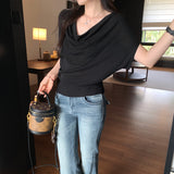 The Beauty Of The Single Wearing Waist Thin Word Collar Bat Sleeve T-Shirt Summer 2026 New Design Pure Desire Top