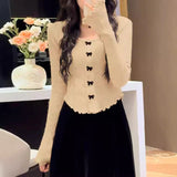 Red Bow Sweater Women 2025 Autumn And Winter New Slimming Knitted Knitted Shirt Long-Sleeved Bottom Shirt Top