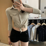 Hong Kong Wind Wears Pocket Snowflake Cotton Inside The Folded Shirt Woman 2025 Spring High-End Feeling Light Luxury To Reduce The Age Of The Gas Blouse