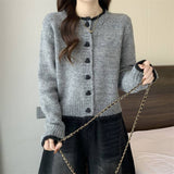 Grey Short Sweater Woman 2025 Spring And Autumn Knitted Open Shirt Jacket Small Man Miu Line Inside The Bottom Top