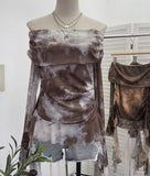Real Shot Shoulder Strap Tie Dyed Net Shawl Shirt T-Shirt T-Shirt T-Shirt Design Folded Long-Sleeved T-Shirt 8003