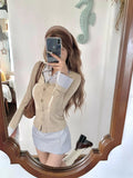 College Style Fake Two Shirt Women 2025 New Top Dress With A Set Of Korean Wearing Suit Skirt