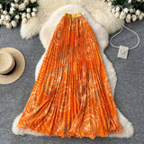 Sunflower Print 100-Fold Skirt High-Rise Thin Half Skirt Women's Medium And Long Skirt Holiday Wind Does Not Hit The Big Swing Commuter Skirt