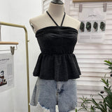 Women's Clothing Out-Of-Shoulder Hanging Neck Small Sling Vest Outside Wearing Braided Short Sleeveless Top 88951