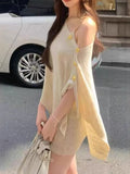 French-Style Shoulder Irregular Knitted Cloak Shawl Woman + Sling Dress Set Languid Outside The Coat