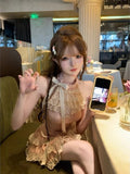 Summer Sweet Hottie Pure Wind Pink Splicing Lace Sleeveless Neck Tops Show Thin Pony Cake Skirt Two Sets