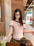 Vintage Slanted Shoulder T-Shirt Girl Summer Slimming Design Feel Shoulder-To-Shoulder Top