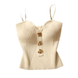 2025 Summer New High-End Small Fragrant Wind Knitted Bra Sling Sling Sling Vest Inside The Women Wear Sleeveless Back Short Top
