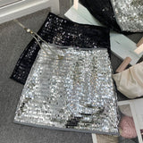 Real Shooting Heavy Industry Flash Shiny Piece High Waist Thin A Short Skirt Picts Anti-Walking Bag Hip Step Skirt 8108