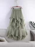 Sweet And Irregular Mesh Dress 2025 New High-Waist Long A-Word Pon Pomong Fairy Cake Skirt Half-Dressed Woman