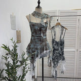 Irregular Oblique Lace Ribbon Slings Sleeves With Vest Foldless Sleeveless Top 1852