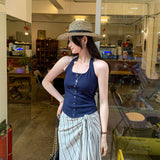 French Hanging Neck Sling Vest Women Wear 2026 New Outer Buckle Sleeveless Commuting Top In Summer