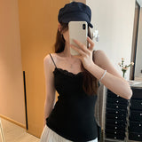 Vintage Gray Lace Spliced Sleeveless Sling Vest Woman 2025 Summer New Sexy Hottie Top