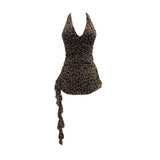 Real Shot With Chest Pad Leopard Sling Hanging Neck Design Feeling Drift Belt Vest V Collar Sleeveless Top 9278