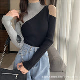Spring And Autumn New Korean Version Of The Air Design Feeling Hit The Long-Sleeved Knitted Shirt Women Semi-High Collar Bottom Top