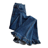 Vintage Lace Trousers Feet High Waist Straight Loose Loose Thin Legs 2025 Spring And Autumn Bred Cowboy Long Pants Woman
