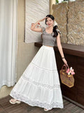 Heavy Industry Design Hook Flower Hollow High Waist Half-Dress Girl Spring And Summer New Sweet Lace Long Skirt
