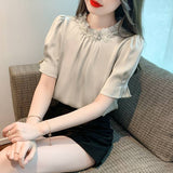 Summer New High-End Loose Thin Temperament Short-Sleeved Shirt Female Small Lotus Leaf-Side Shirt Shirt